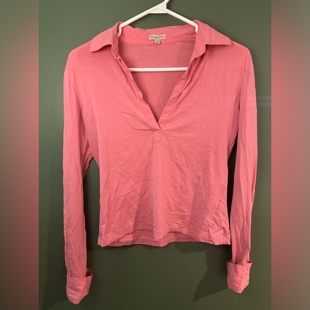Vintage Massimo Dutti Baby Pink Cuffed Sleeve Polo - Womens M